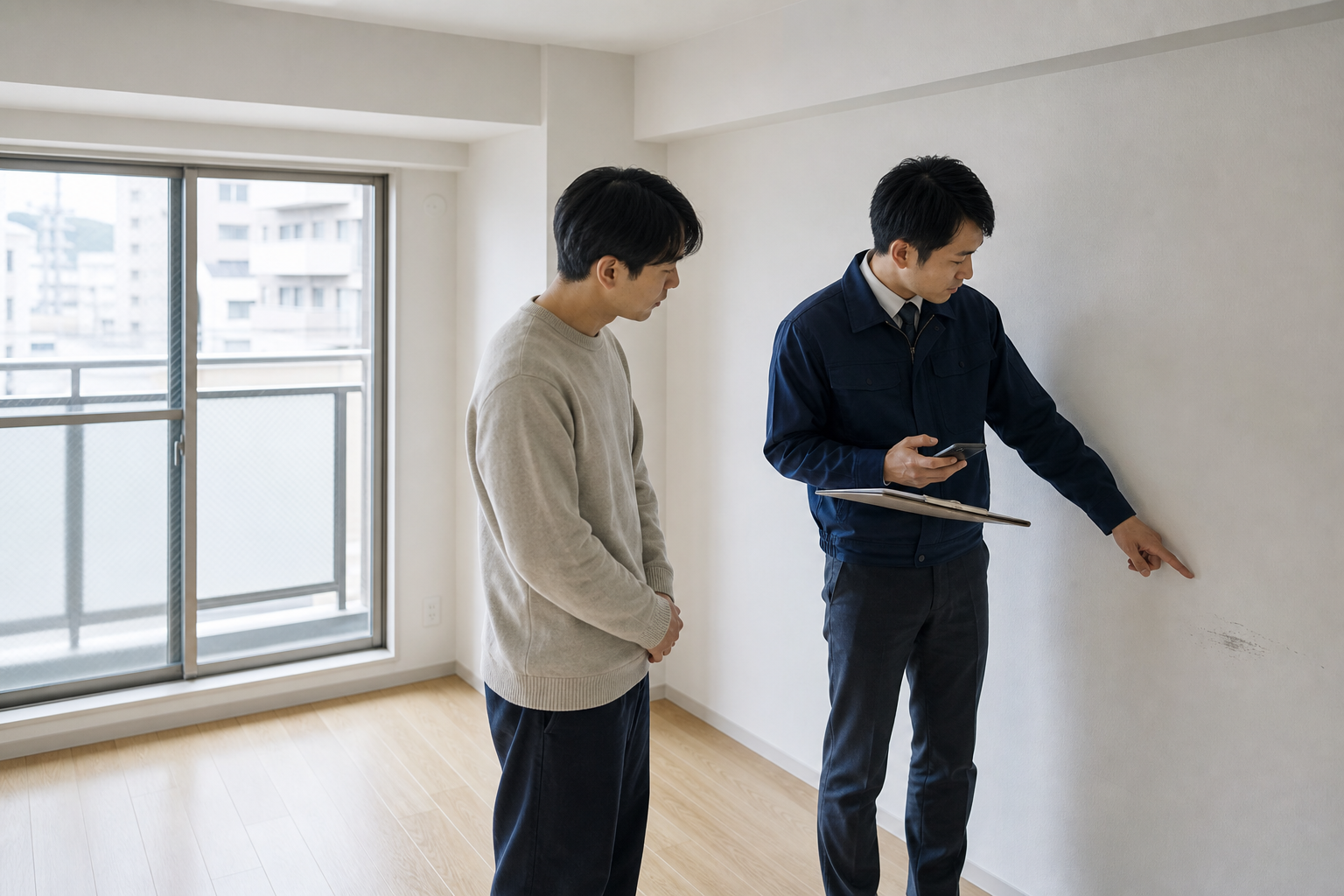 退去者と室内状況を確認する退去立会い